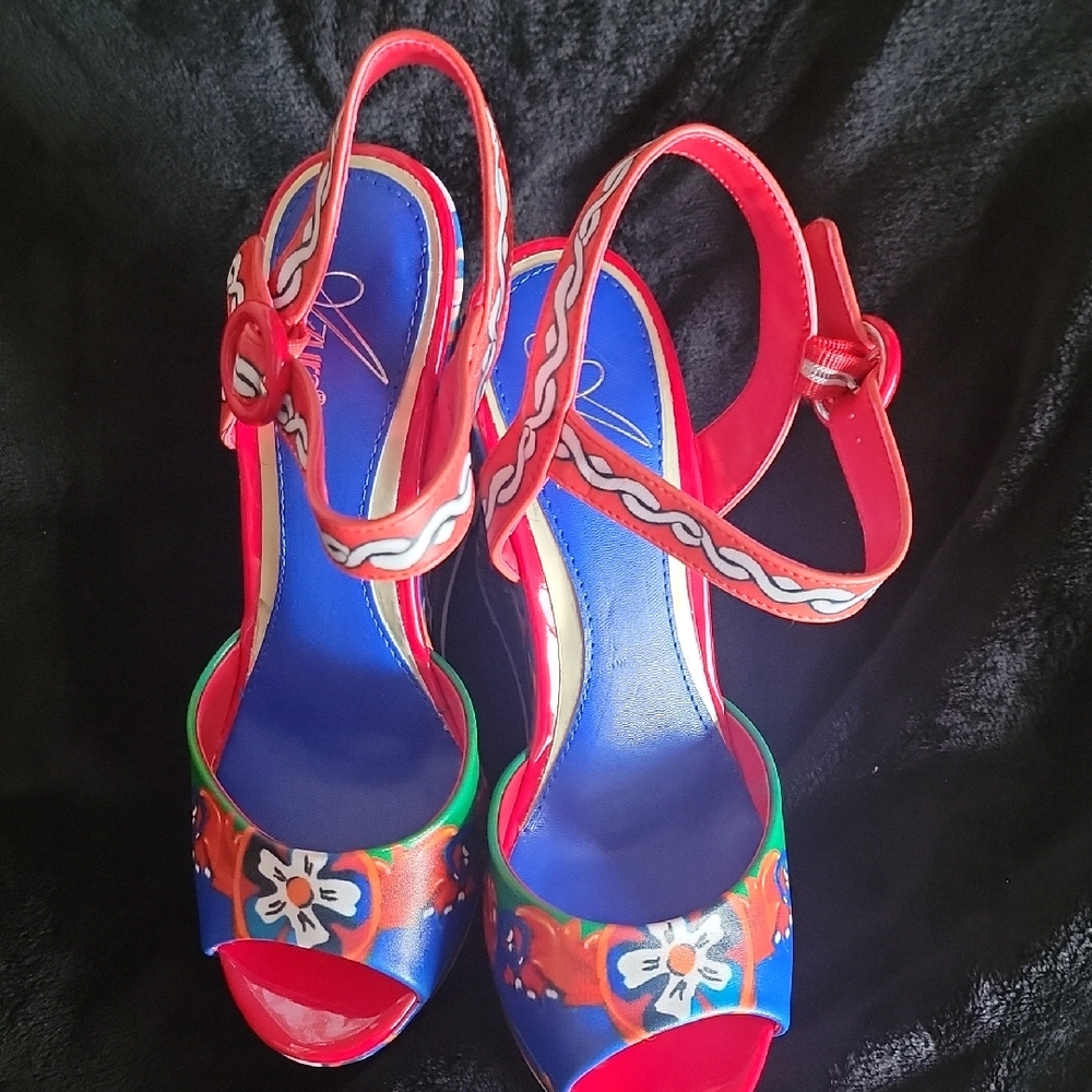 Spring Step Red and Blue Sandals with Ankle Strap